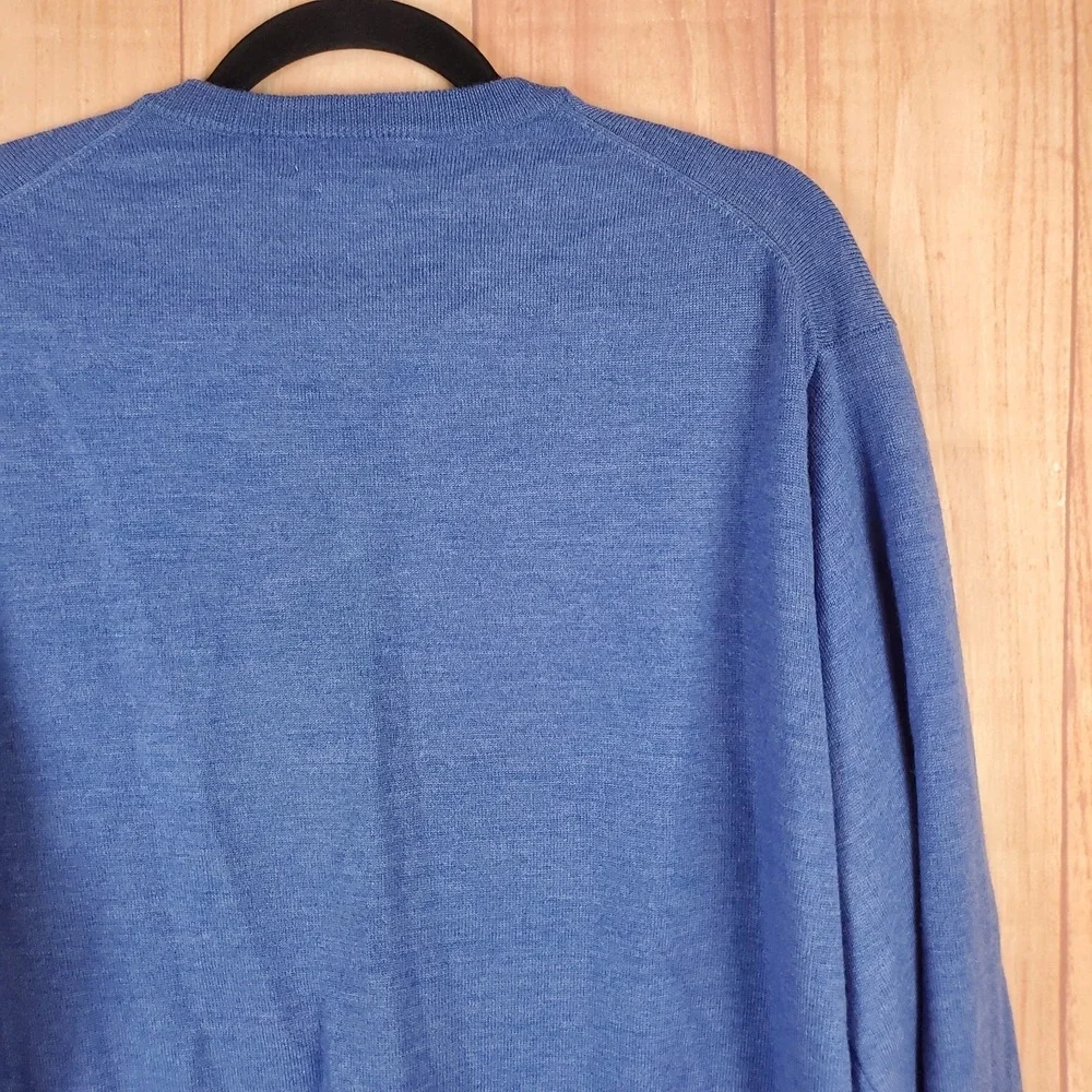 Peter‎ Millar Mens Sweater Large Blue 100% Merino Wool Long Sleeve Pullover